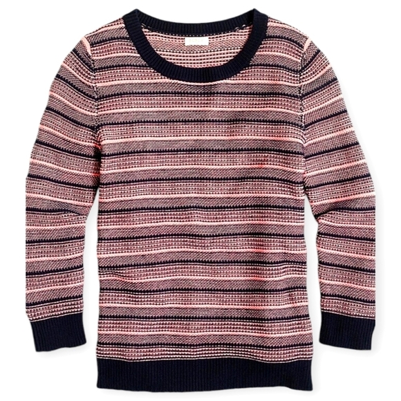 J.CREW Sweater Texture Stripe Cotton Blue Pink Three Quarter Sleeves Women Small - Picture 1 of 10